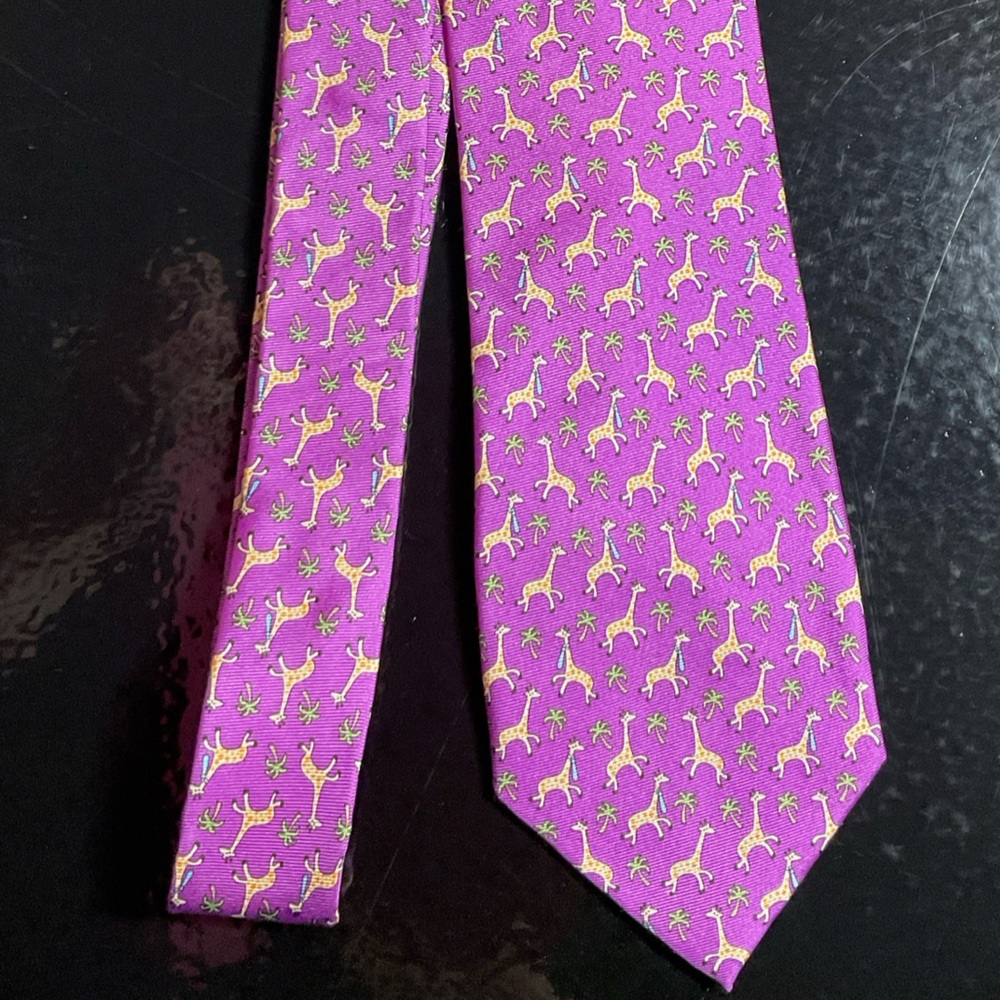 Pierre Cardin 100% Silk Tie Palm Trees And Giraffes Whimsical Fun Purple